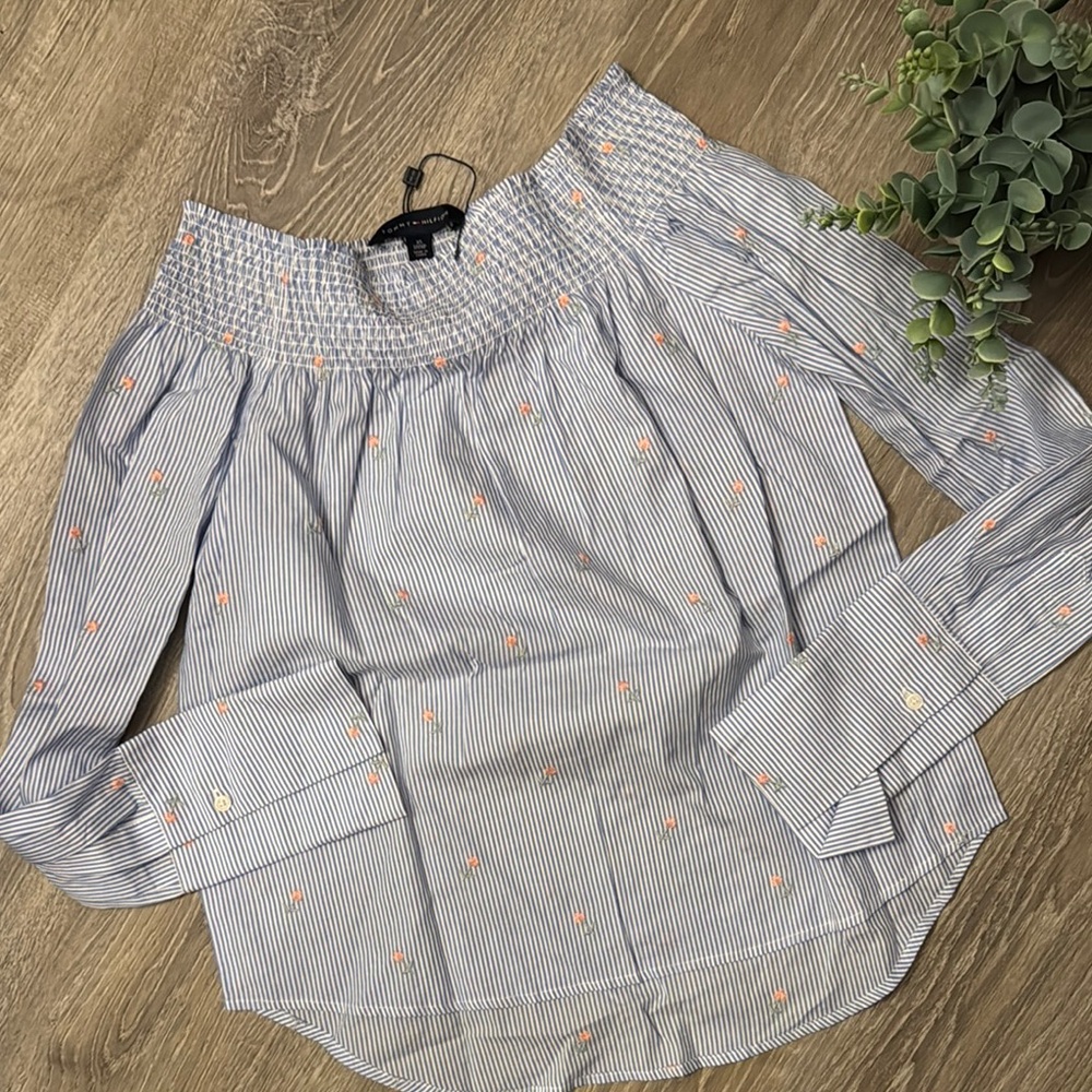 Tommy Hilfiger Striped Off-Shoulder Blouse